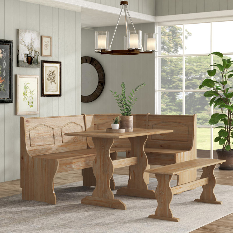 August Grove Padstow 3 Piece Solid Wood Breakfast Nook Dining Set